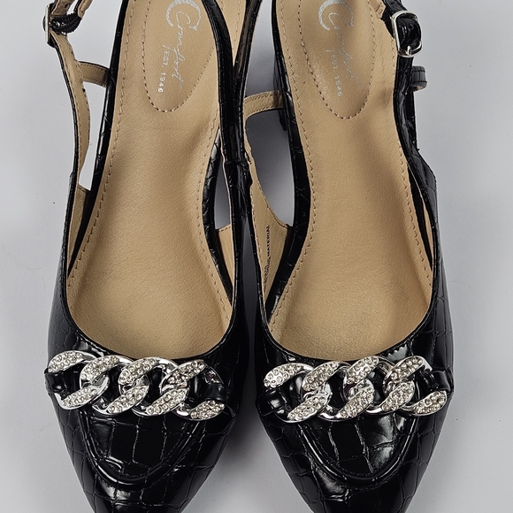 Cato Comfort Black Crocodile Slingback Heels 8M - Picture 7 of 11